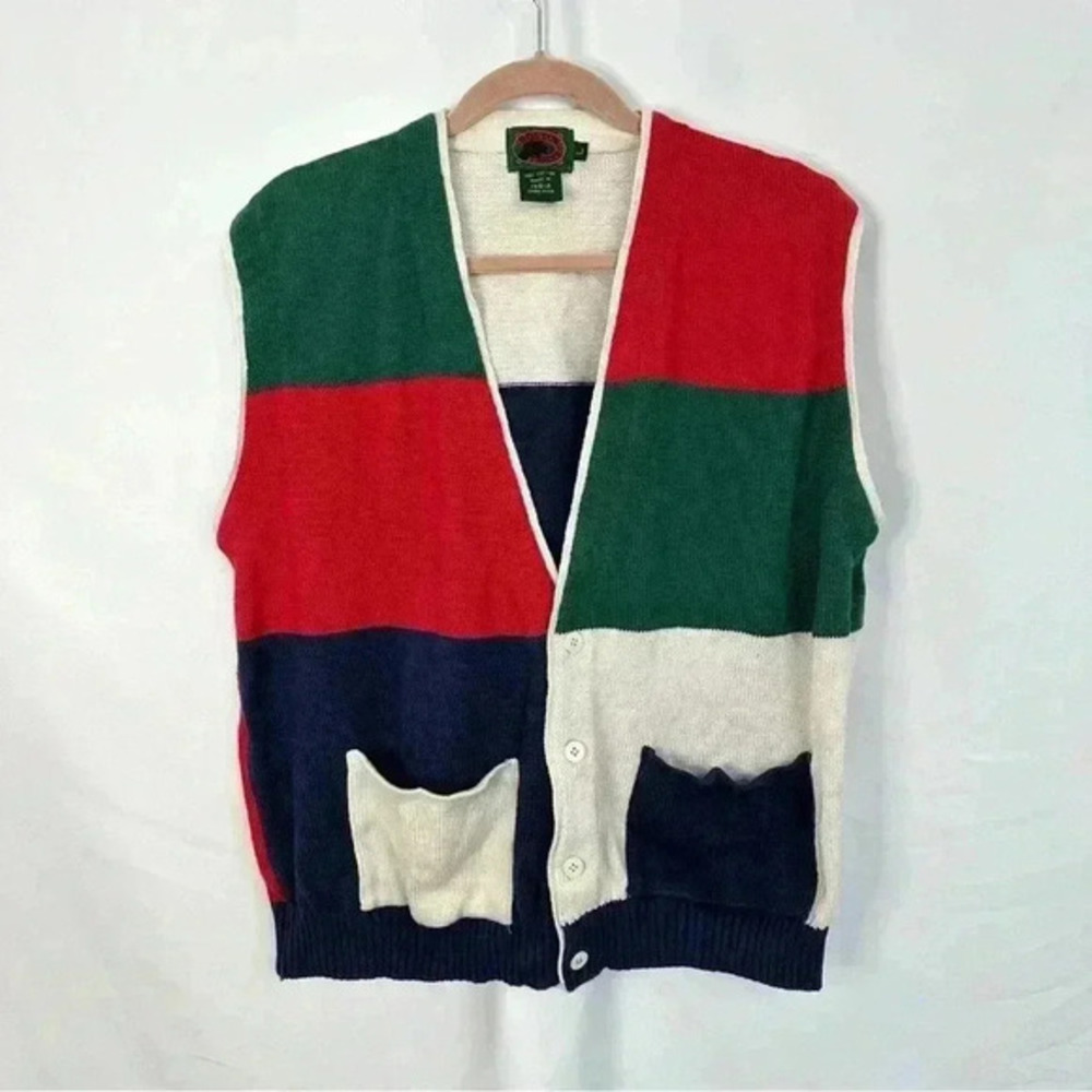 Boston Traders Sweater Vest Front Pockets Button Up Christmas Womens Size Large